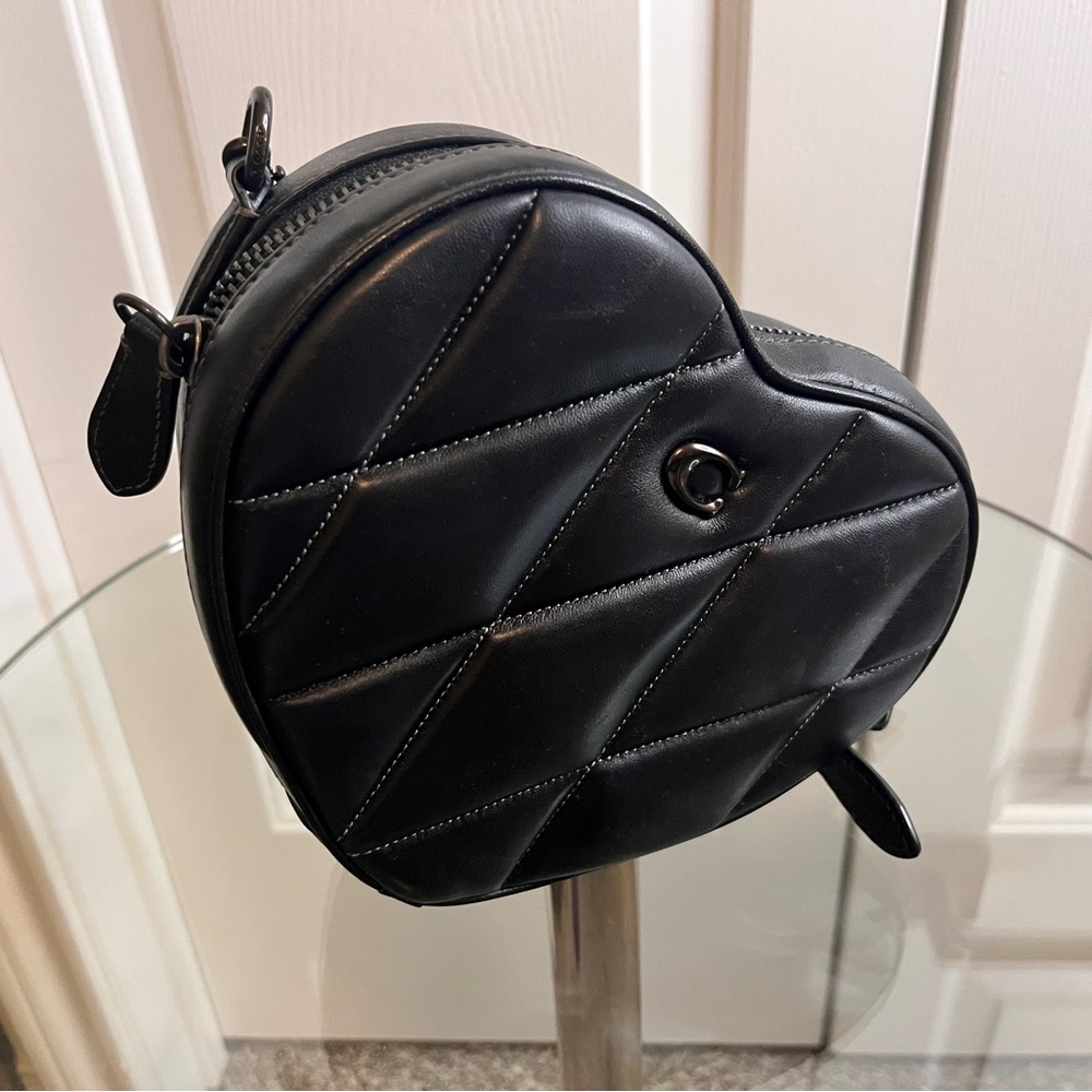 Black Quilted Heart-Shaped Crossbody Bag